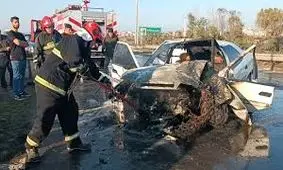 حادثه رانندگی در کمربندی آستارا؛ زانتیا در آتش سوخت / ویدئو