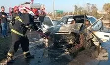 حادثه رانندگی در کمربندی آستارا؛ زانتیا در آتش سوخت / ویدئو