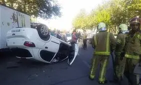 واژگونی تیبا بدلیل ناتوانی راننده در کنترل وسیله نقلیه