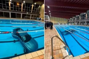 زنی با خودرو به استخر عمومی پرید!