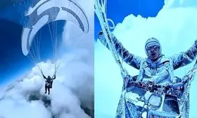 چترباز چینی در هوا یخ زد/ ویدئو