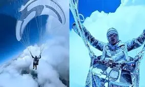 چترباز چینی در هوا یخ زد/ ویدئو