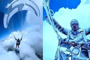 چترباز چینی در هوا یخ زد/ ویدئو
