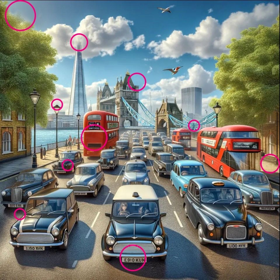 ترافیک در خیابان لندن و 10 تفاوت بین دو تصویر