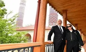 حجاب همسر و دختران علی‌اف در افتتاح مسجد تاریخی شوشا