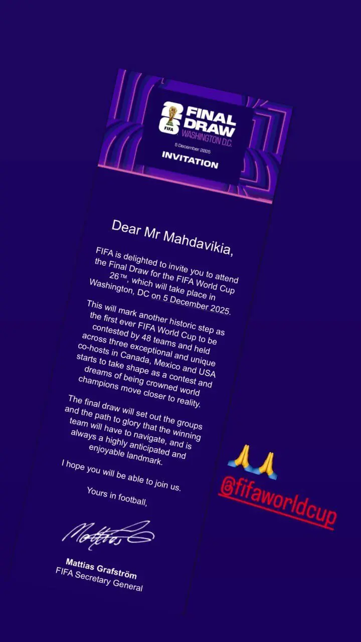 عکس| دعوت فیفا از اسطوره پرسپولیس برای حضور در مراسم قرعه‌کشی جام‌جهانی