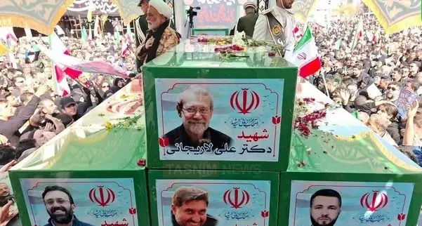 مراسم تشییع قهرمانان «ناو دنا»، «علی لاریجانی» و سردار غلامرضا سلیمانی