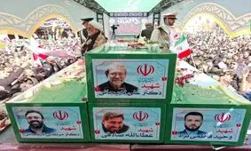 مراسم تشییع قهرمانان «ناو دنا»، «علی لاریجانی» و سردار غلامرضا سلیمانی