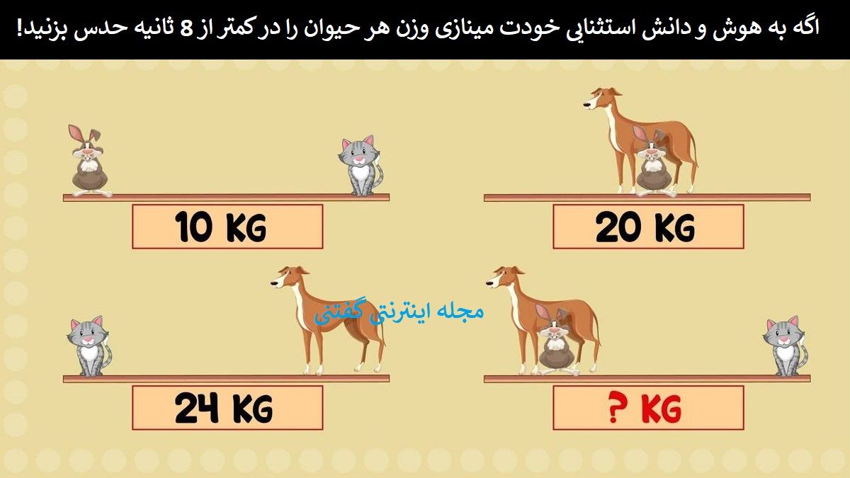 تست هوش/ وزن هر حیوان را در کمتر از 8 ثانیه حدس بزنید