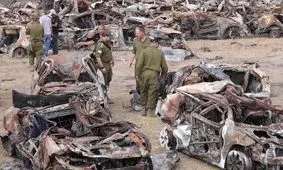 خودروهای نابود شده در عملیات طوفان الاقصی/ ویدئو