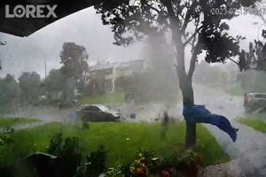  صحنه ترسناک وقوع طوفان در یکی از خیابان‌های کانادا/ ویدئو
