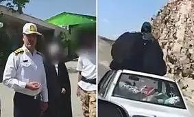 دستگیری راننده و زنی که روی سقف پراید در حال حرکت نشسته بود