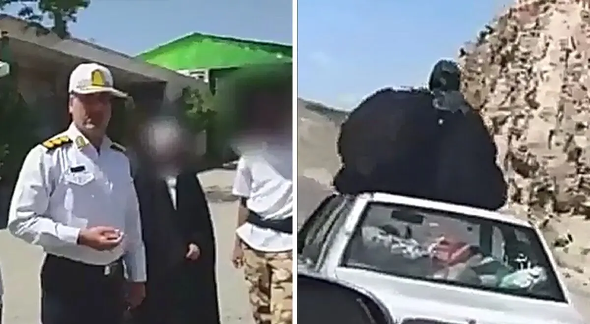 دستگیری راننده و زنی که روی سقف پراید در حال حرکت نشسته بود
