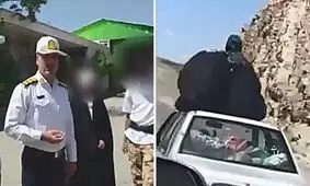 دستگیری راننده و زنی که روی سقف پراید در حال حرکت نشسته بود