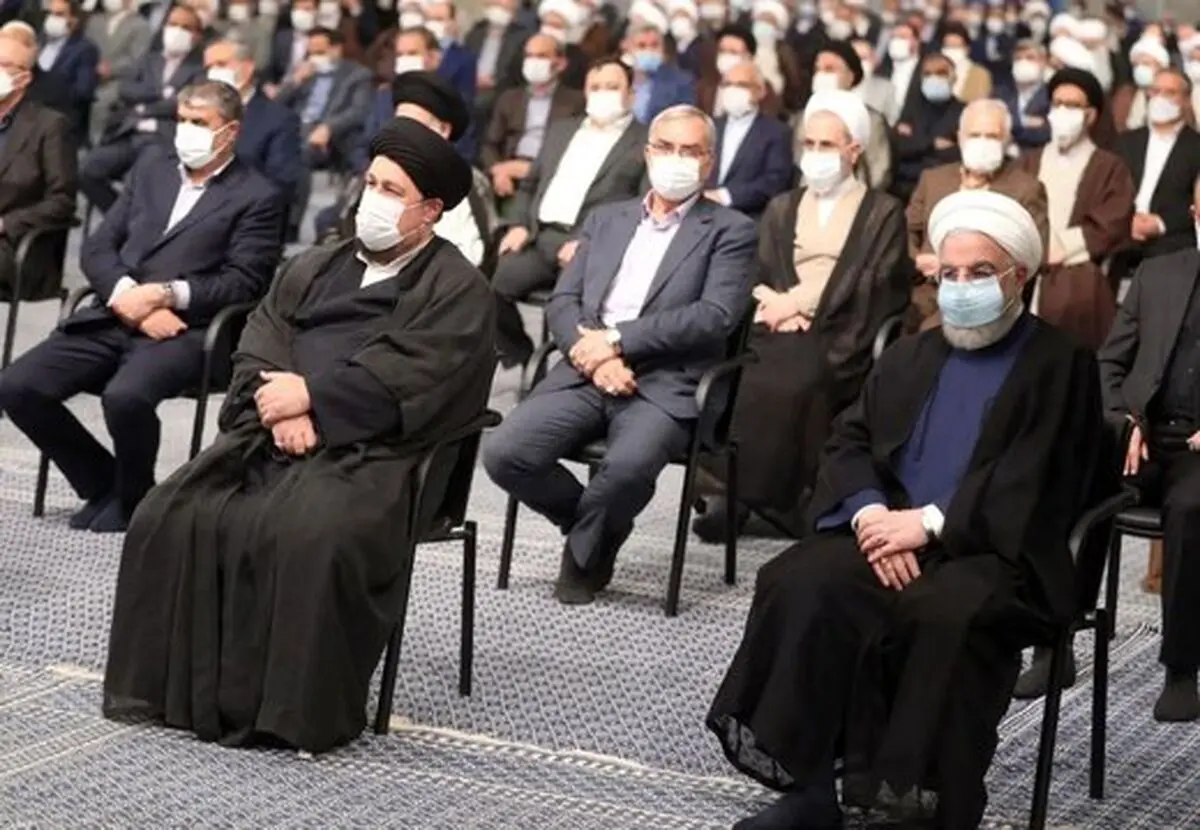 افرادی را که رئیسی به عنوان بانیان وضع موجود معرفی می کند در دیدار رهبری در صف اول می نشینند

