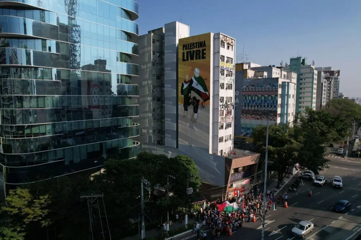 رونمایی از دیوار نگاره حمایت از فلسطین در شهر سائوپائولو برزیل/ تصاویر

