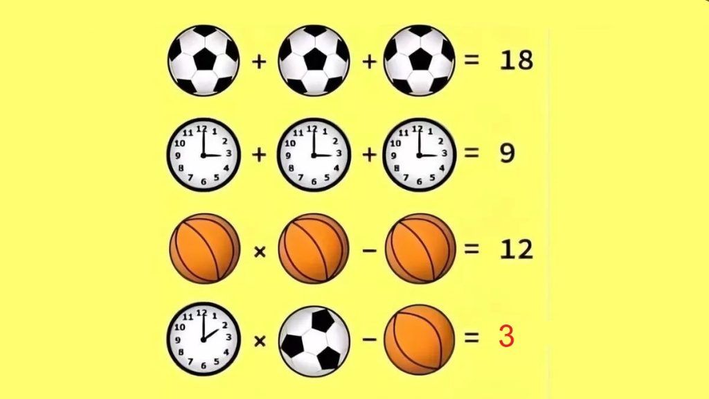 پاسخ تست هوش ریاضی توپ ها و ساعت