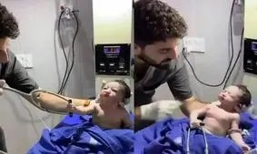 نوزاد تازه‌ متولد شده با یک حرکت بامزه پربازدید شد/ ویدئو