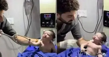 نوزاد تازه‌ متولد شده با یک حرکت بامزه پربازدید شد/ ویدئو