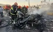 انفجار تانکر حامل مواد سوختی در محور همدان ـ سنندج؛ آتش‌نشانان در حال مهار آتش