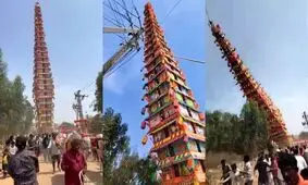 لحظه هولناک سقوط ارابه معبد ۳۰ متری روی جمعیت/ ویدئو