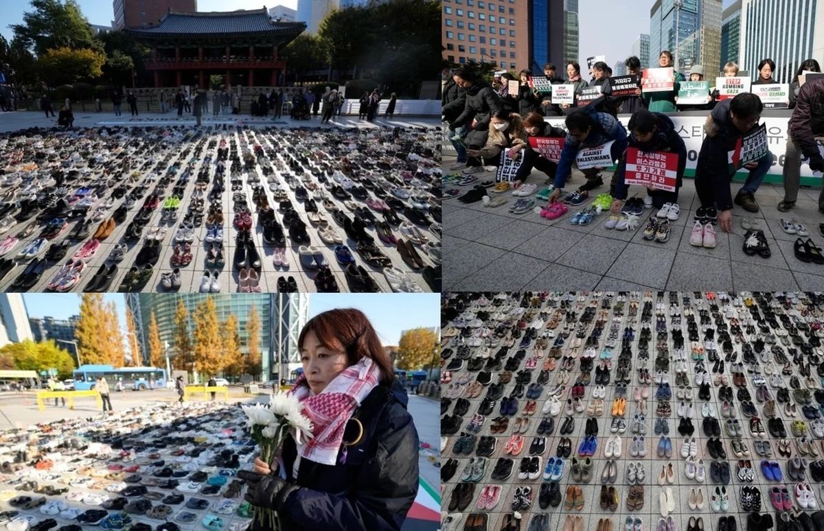  نمایش دو هزار کفش در اعتراض به کشتار غیرنظامیان در غزه/ ویدئو