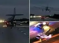 فرود هواپیما روی خودرو در وسط بزرگراه/ ویدئو