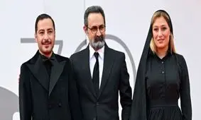 فرش قرمز فیلم "شب، داخلی، دیوار" در جشنواره ونیز / نوید محمدزاده ، دایانا حبیبی و وحید جلیلوند/ تصویر