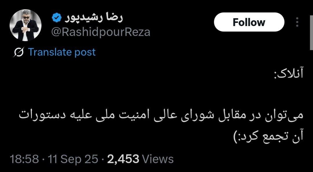 ‌واکنش رشیدپور به تجمع امروز بسیج دانشجویی