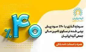 فرصت جدید سرمایه‌گذاری با ۴۰ ٪ سود پیش‌بینی‌شده و تضمین اصل سرمایه توسط ضمانت‌نامه بانک ملی ایران
