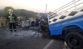 تصادف مرگبار نیسان حامل کپسول گاز با پژو/ عکس