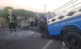 تصادف مرگبار نیسان حامل کپسول گاز با پژو/ عکس