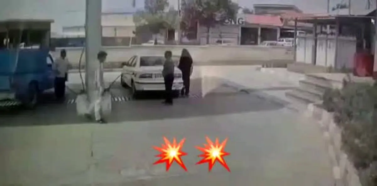 لحظه انفجار در جایگاه CNG صحنه در دوربین مداربسته در شهرستان صحنه/ ویدئو