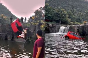 سقوط وحشتناک یک خودرو داخل آبشار /ویدئو