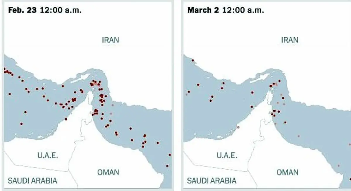  ۵۳۳ میلیون بشکه نفت، خارج از تنگه هرمز سرگردانند
