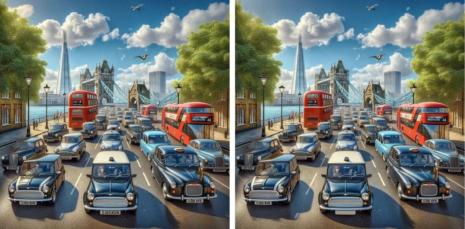 ترافیک در خیابان لندن و 10 تفاوت بین دو تصویر