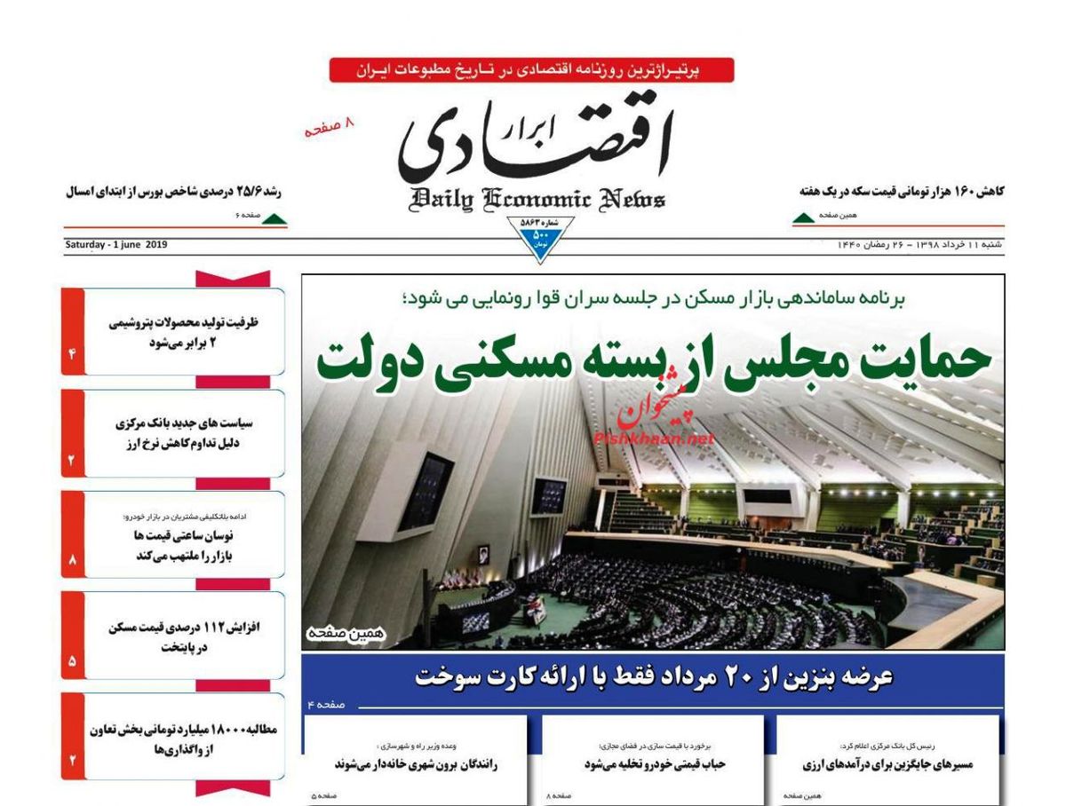 صفحه نخست روزنامه‌های اقتصادی ۱۱ خرداد