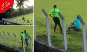 لحظه ناک اوت شدن تماشاگر توسط کمک داور فوتبال! +فیلم