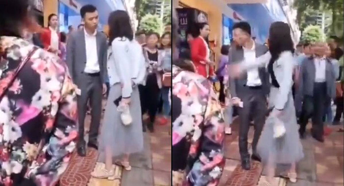 رفتار عجیب دختر چینی با نامزدش در خیابان! +فیلم