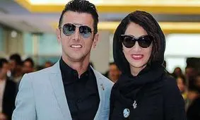 امین حیایی با ظاهر زنانه کنار همسرش+عکس