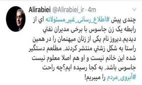 سخنگوی دولت، انتشار برخی اخبار در مورد زن بازداشتی در وزارت نفت را «زشت» خواند: چه راحت آبروی مردم را میریزیم! / فرد دستگیر شده این خانم نیست؛ زن بازداشتی نیز معلوم نیست جاسوس باشد