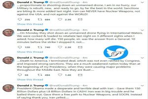4 توئیت جدید ترامپ درباره سرنگونی پهباد آمریکایی