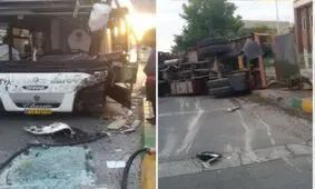 یک کامیون با اتوبوس شرکت واحد در مشهد تصادف کرد