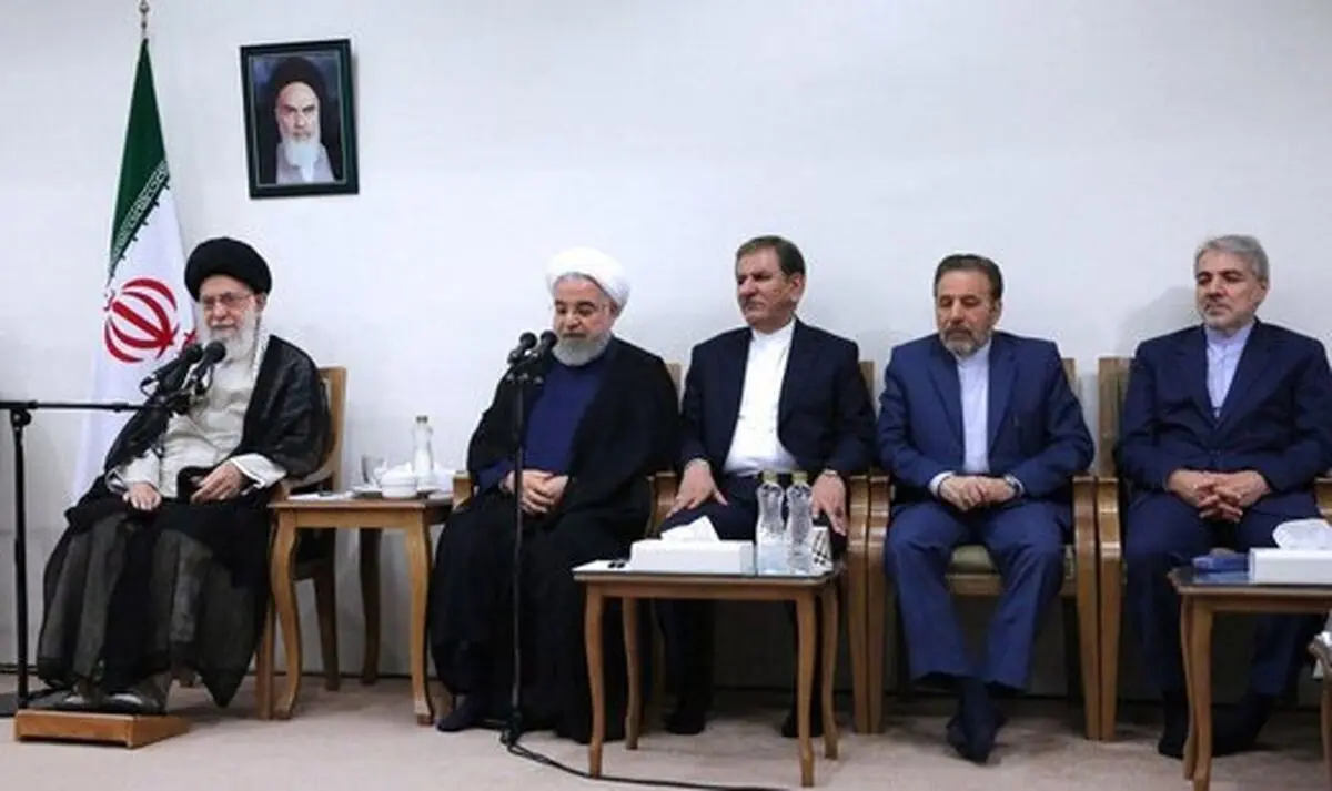 تصویری از روحانی، جهانگیری و واعظی در دیدار با رهبر انقلاب