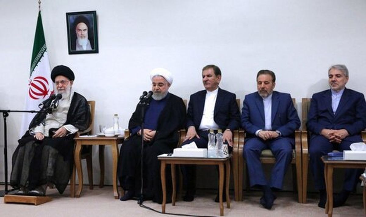 تصویری از روحانی، جهانگیری و واعظی در دیدار با رهبر انقلاب