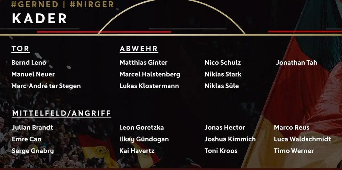 اعلام فهرست تیم ملی آلمان برای مقدماتی یورو 2020