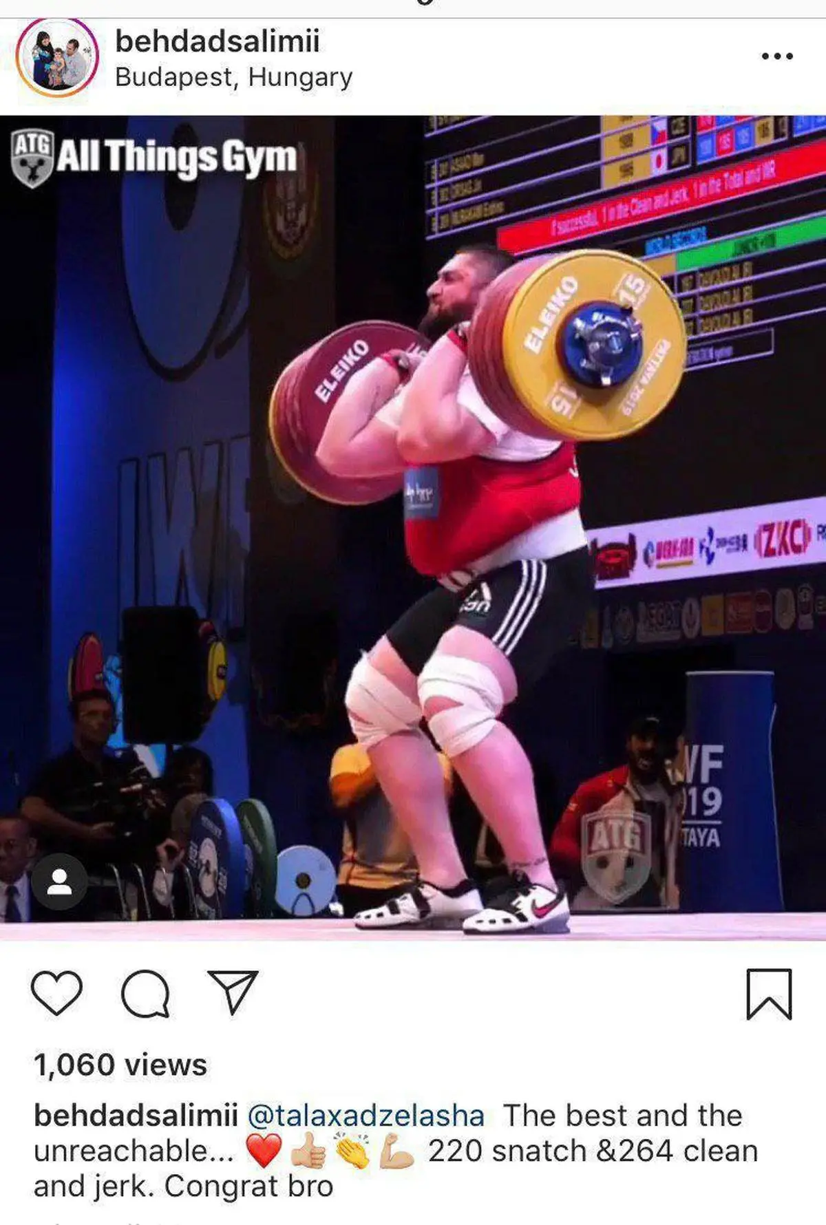 تبریک بهداد به تالاخادزه بعد از رکوردشکنی