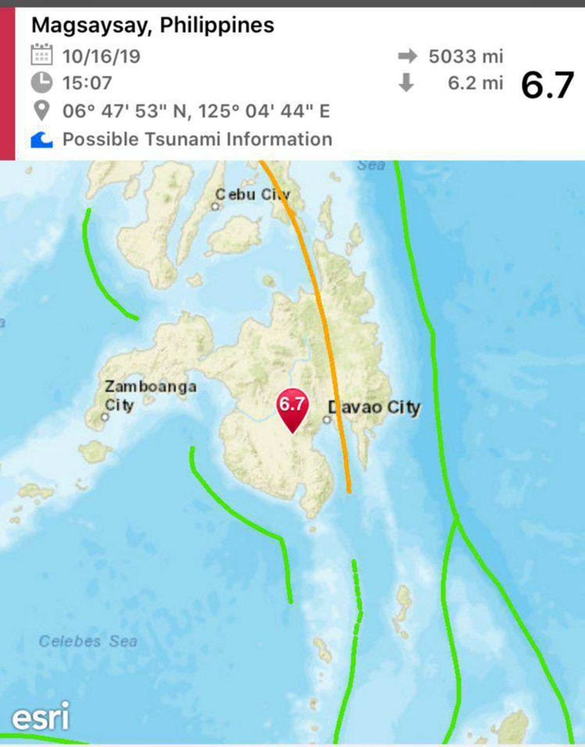 زلزله ۶.۷ ریشتری در فیلیپین / احتمال سونامی وجود دارد