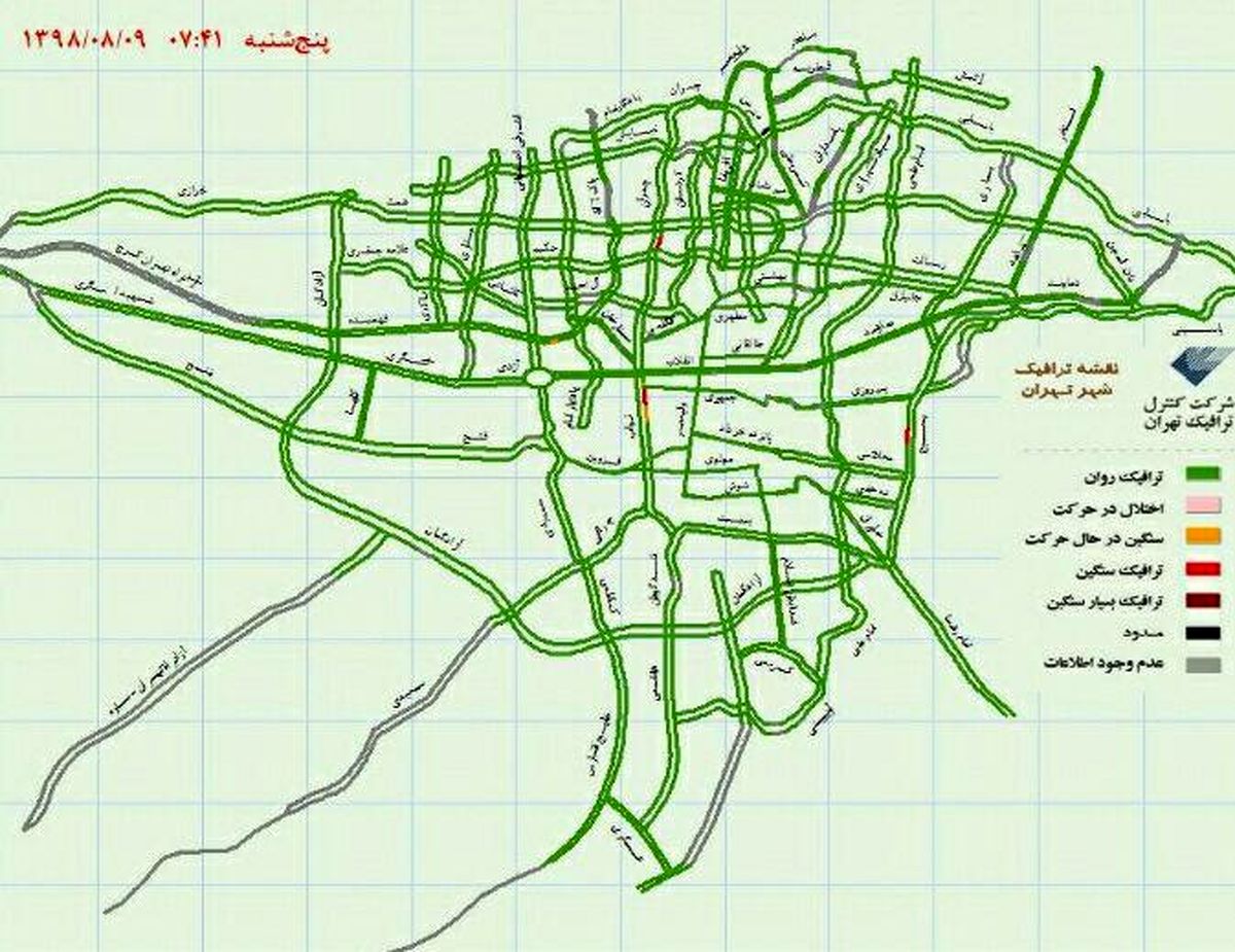 آخرین وضعیت ترافیکی معابر شهر تهران در اولین پنجشنبه آبان