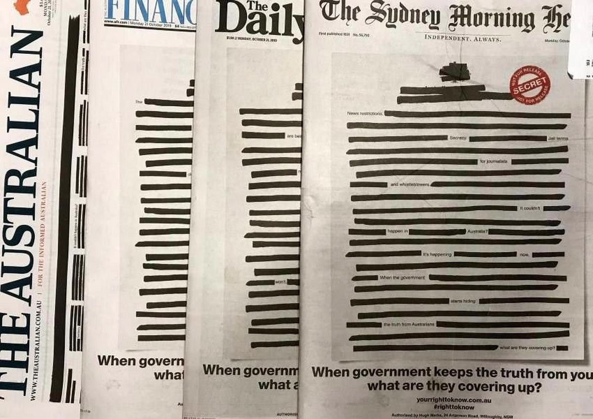 روزنامه‌های استرالیا برای مقابله با سانسور، سیاه منتشر شدند